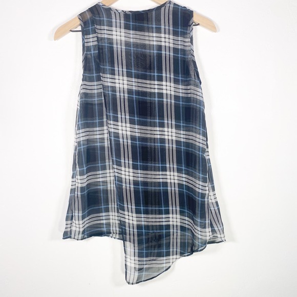 Anthropologie Maeve Plaid Sleeveless Top Wrap Layered Tank Top in Blue Size XS - Picture 2 of 7